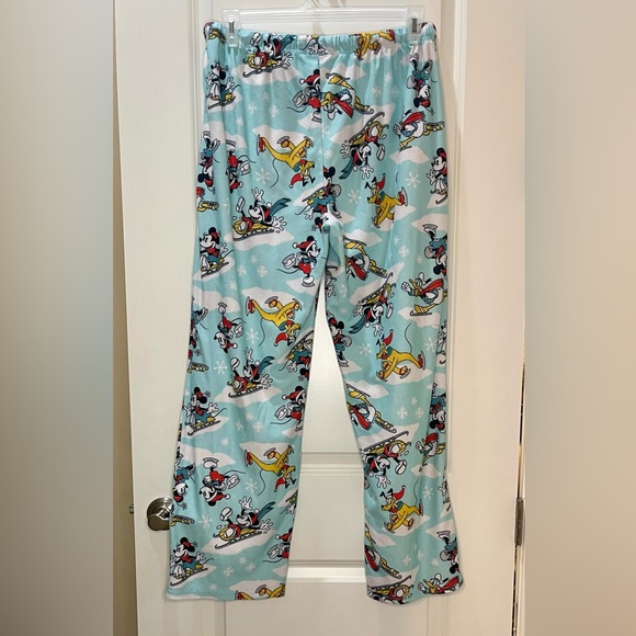 Disney Blue Pajama Pants Mickey & Friends Ice Skating Fuzzy Holiday Size XL - Picture 6 of 6